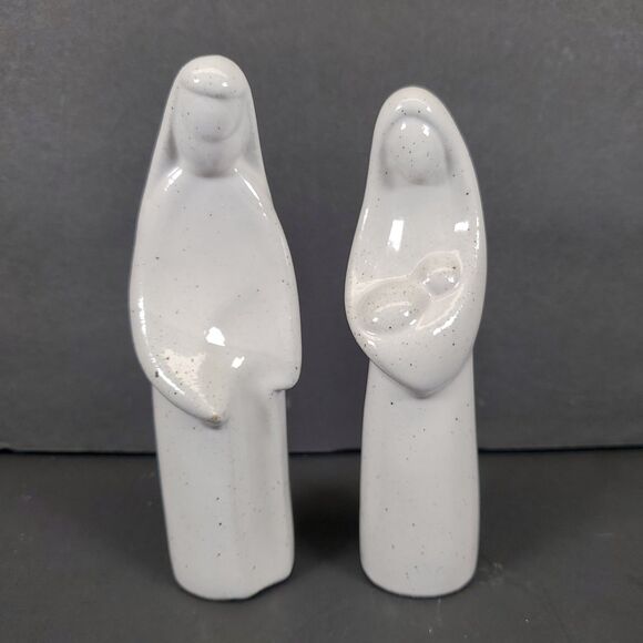 Minimalist Ceramic Nativity Set Joseph Mary Baby Jesus White Modern 6” Figures - Picture 1 of 4